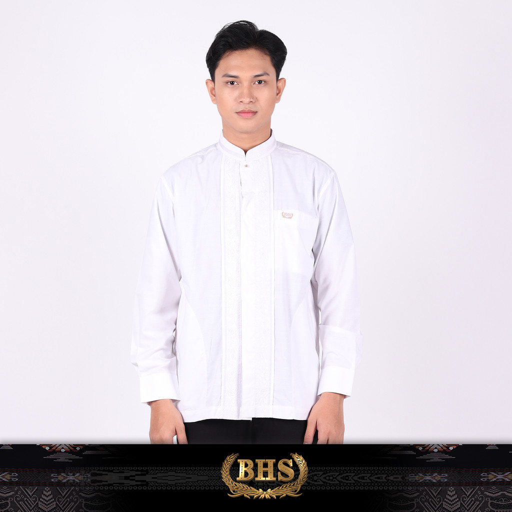 Baju Koko BHS Classic Motif DBL 01 Putih