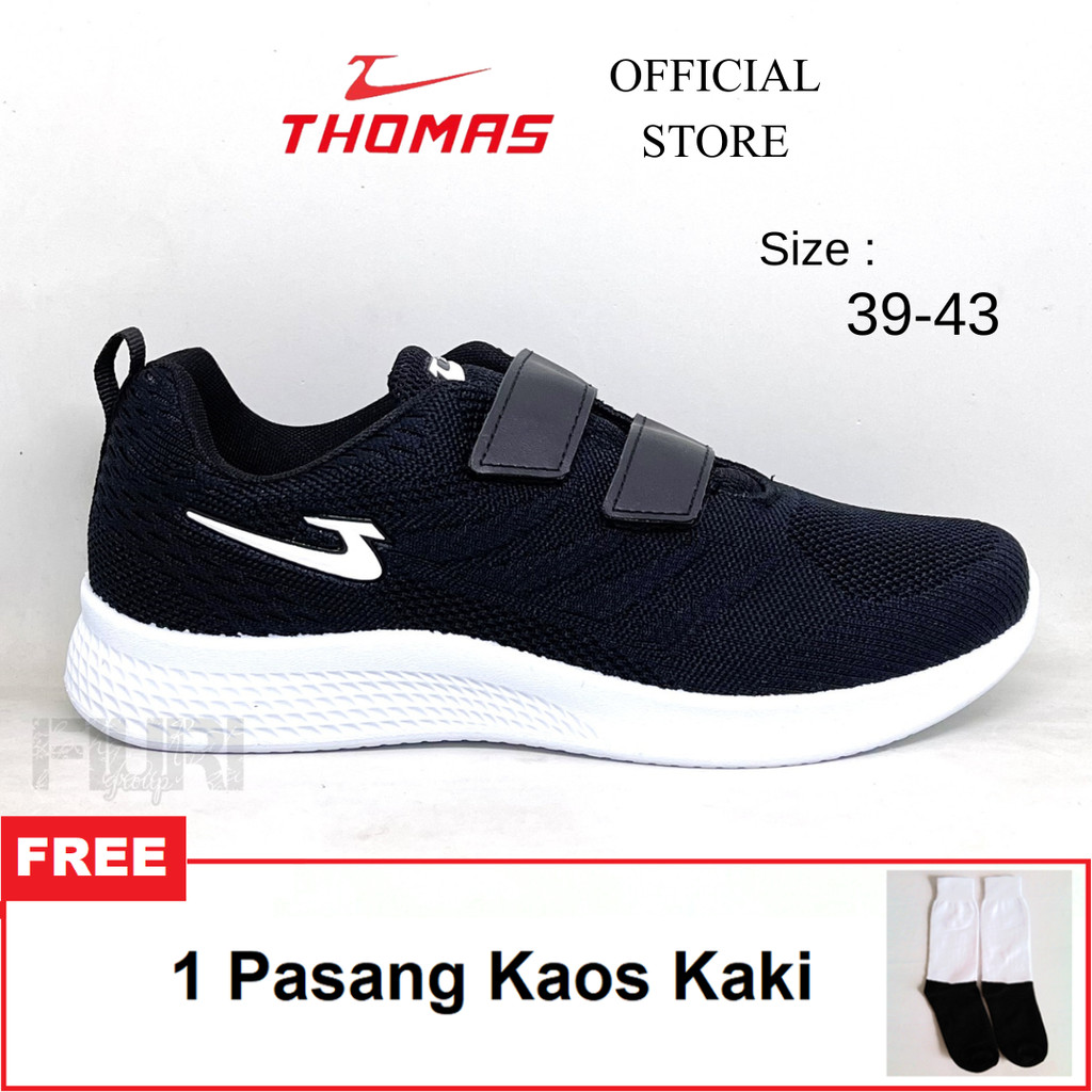 Thomas - M8113 Perekat 39-43 - Sepatu Sneakers Sekolah Kuliah Kerja Pria Wanita - Hitam Putih