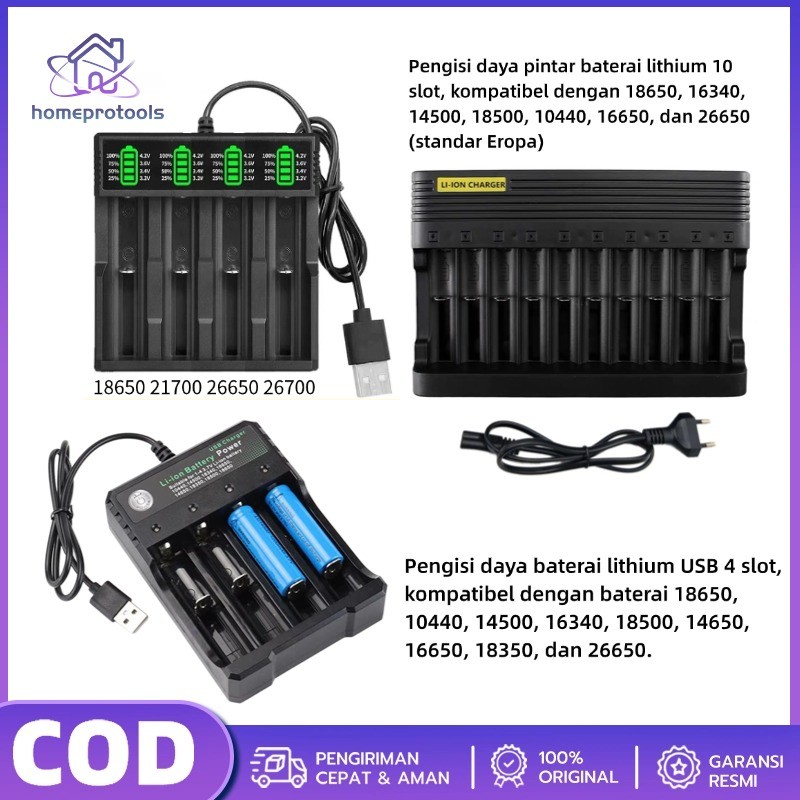 Mahonipoint COD Smart Charger Li-ion 4/10 Slot USB AC / Fast Charging Baterai Lithium 18650 21700 26