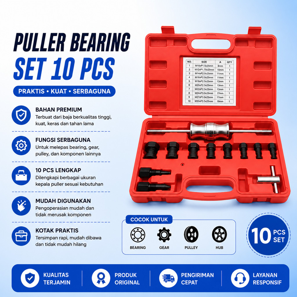 Treaker Bearing Dalam 12 Pcs Set Slide Hammer Inner Bearing Puller Alat Pencabut Laher Kunci Tracker