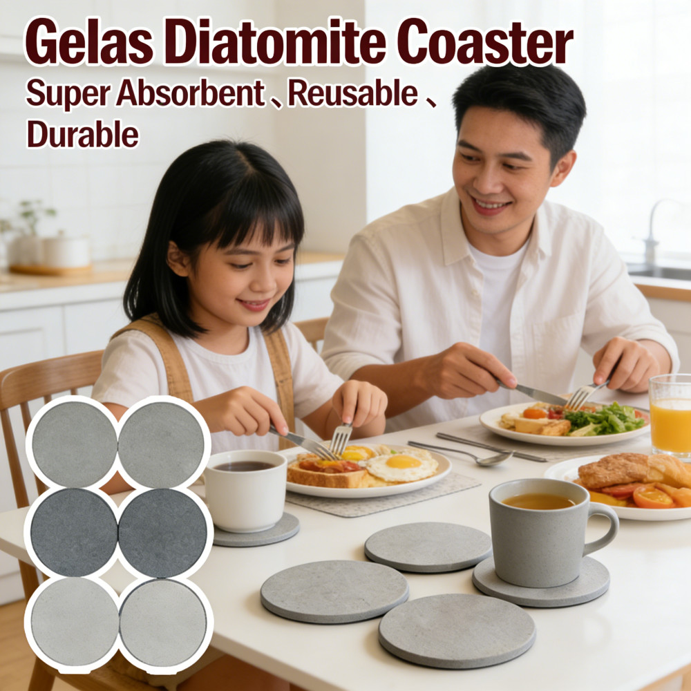 Gelas Diatomite Coaster / Round Diatomite Coaster / Coaster Alas Serap Air / Gelas Serap Air Diatomi