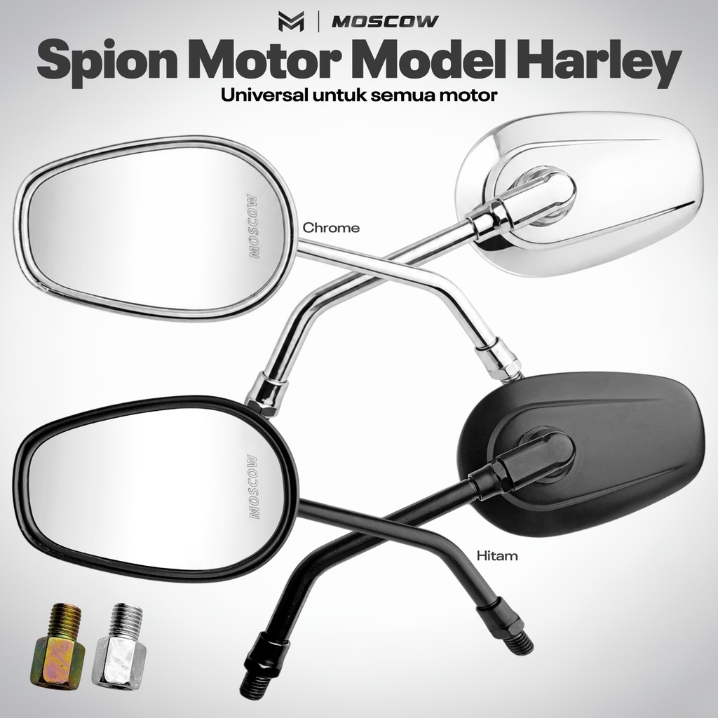 Spion Harley Oval Universal Hitam Chrome Baut 14 Cocok Motor Custom UNIVERSAL SPION MOTOR VARIASI MO