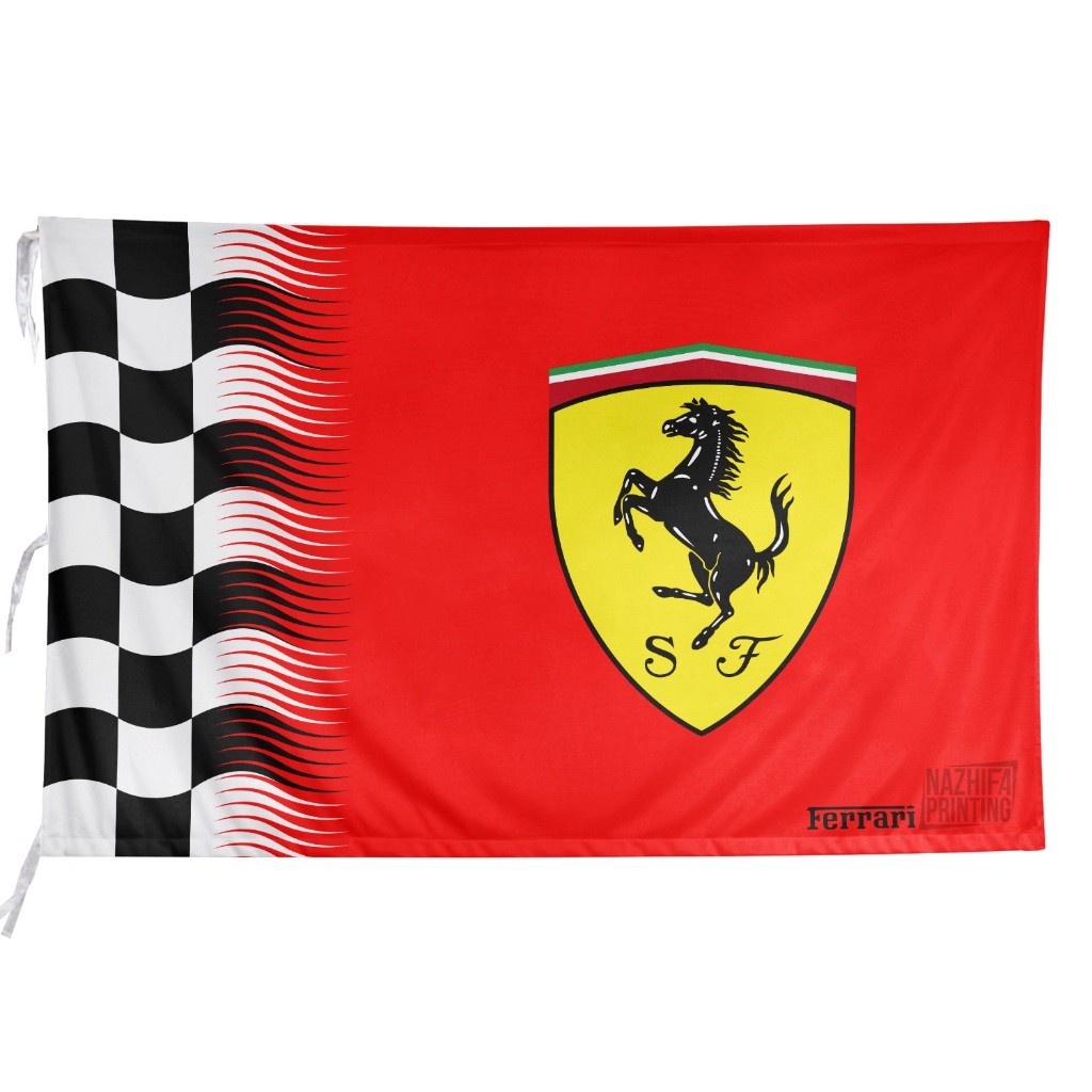 Bendera Ferrari Scuderia, Motif Racing, Bahan Kain Satin Peles