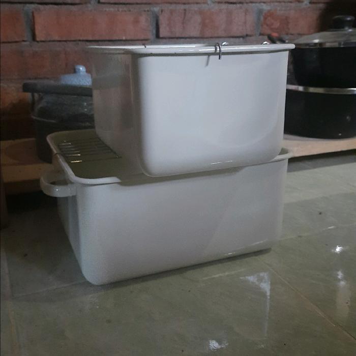 Mangkok Kotak Panci Penggorengan Putih Enamel tebal - Kecil