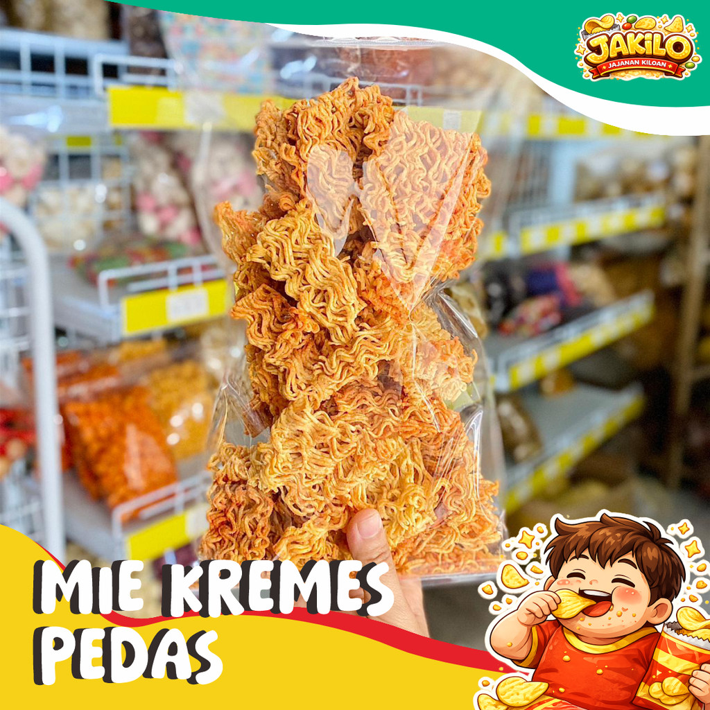 Mie Kremes 500gr Mie Kering Kriuk Bumbu Pedas - JAKILO Jajanan Kiloan