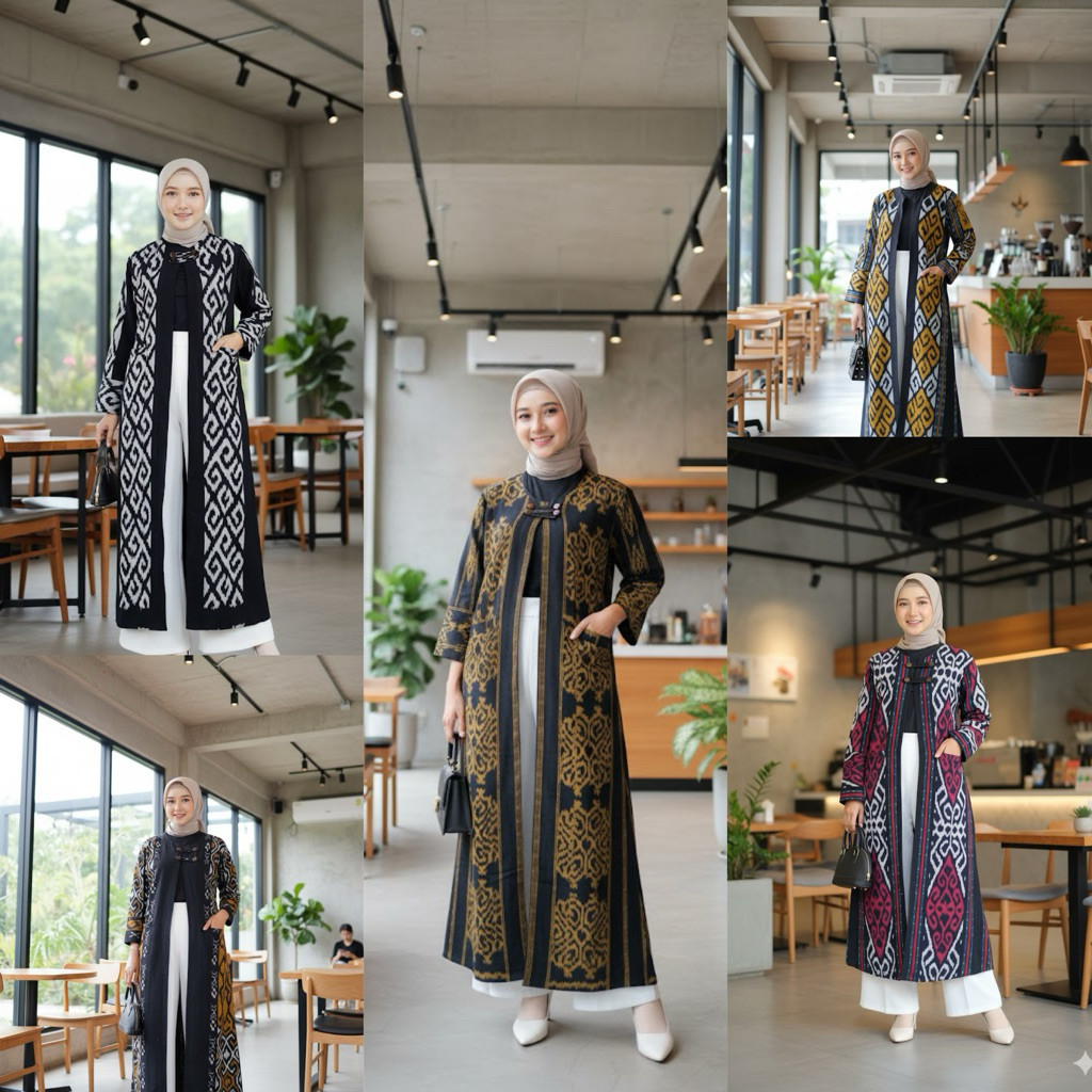 Long outer wanita bahan tenun troso premium long cardi tenun Long outer jumbo coden D567