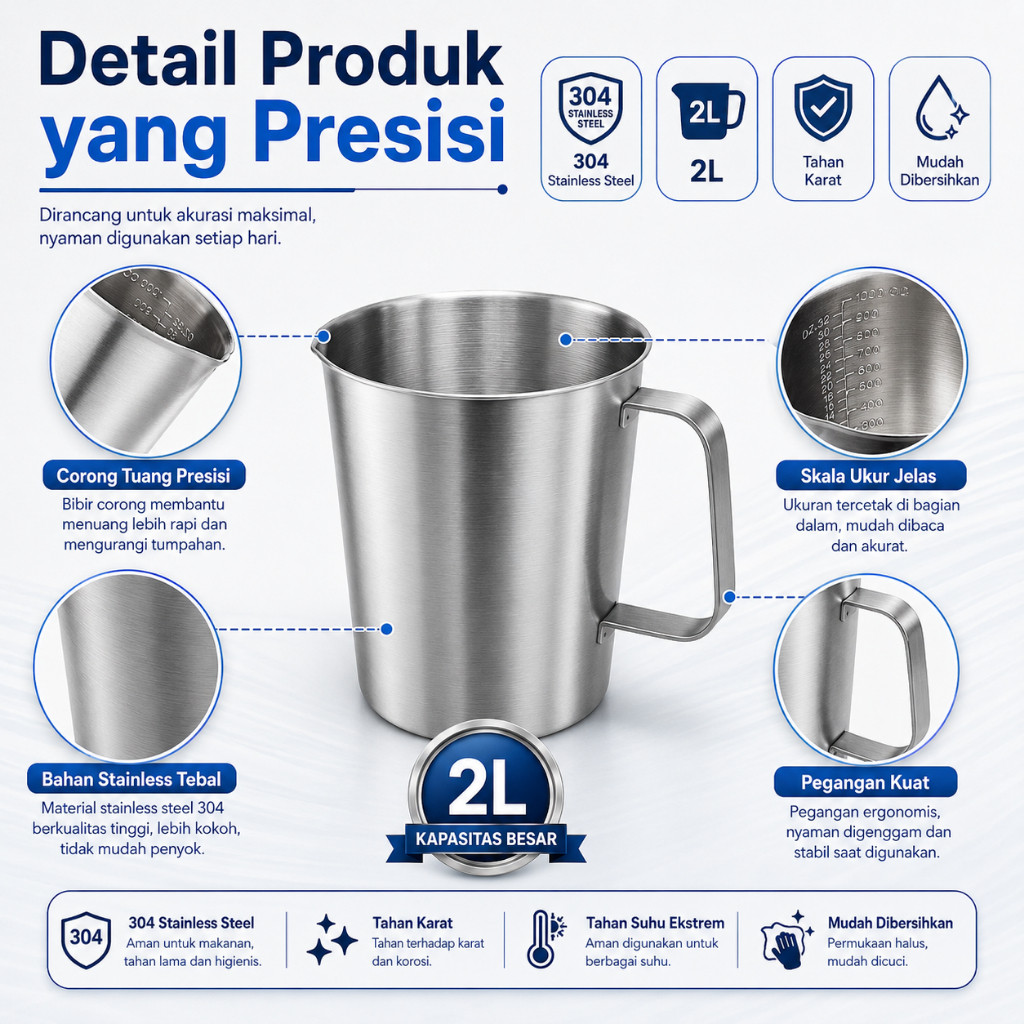 Terbaru Gelas Ukur/Gelas Takar/Gelas Takaran/2 liter Stainless
