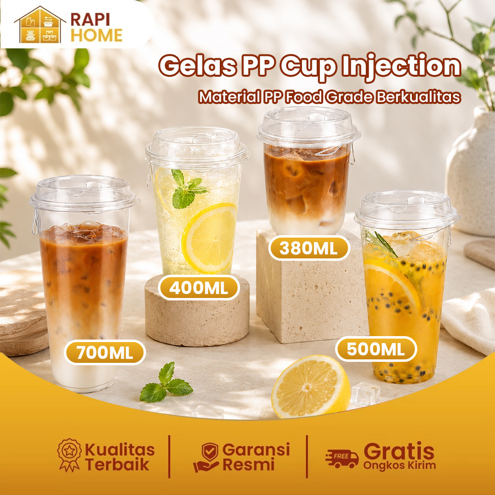 RAPI HOME Gelas PP Cup Injection Food Grade Transparan | Cup Plastik Minuman 380ml 400ml 500ml 700ml