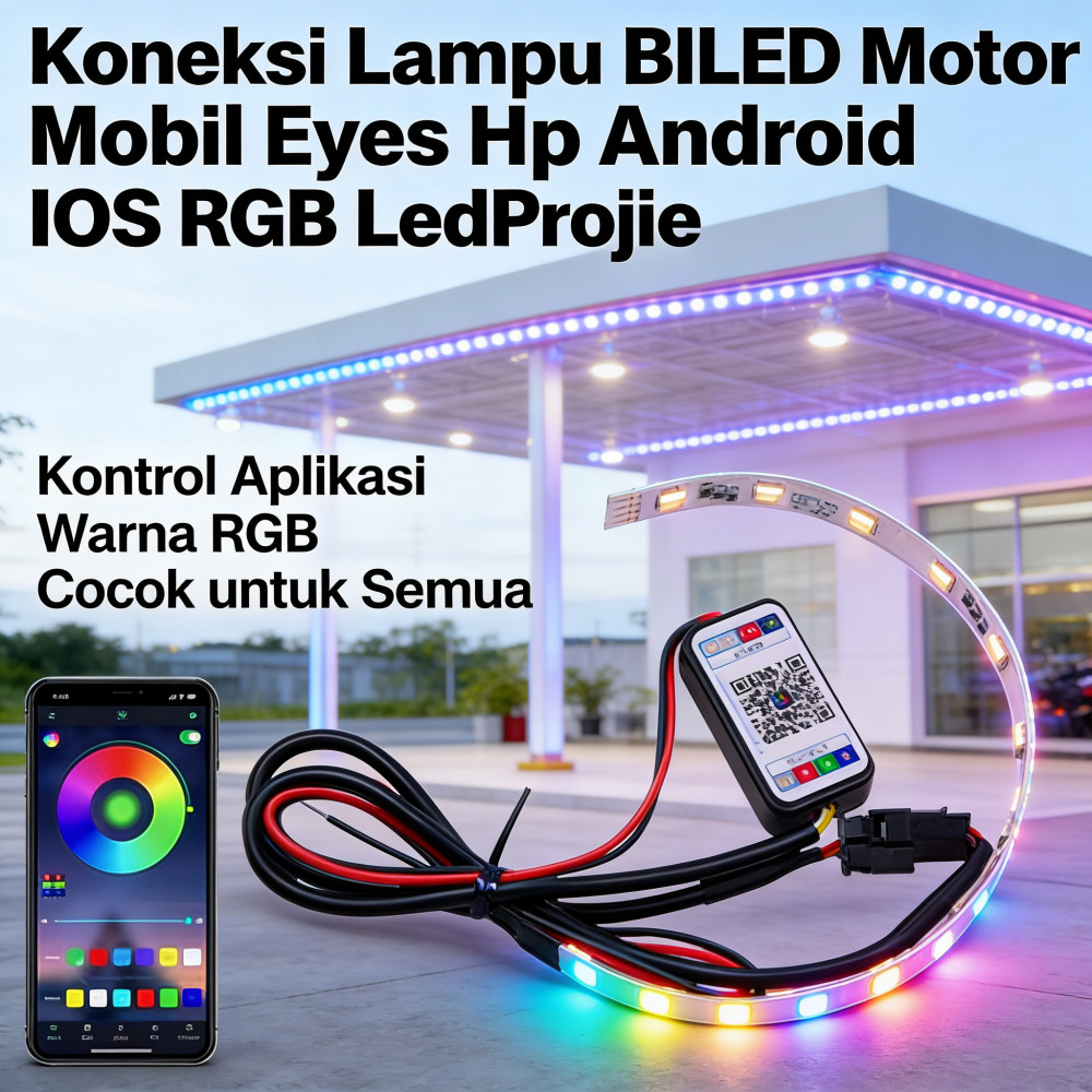 Lampu Mobil BILED Motor Eyes RGB LedProjie Koneksi Hp Android IOS Android
