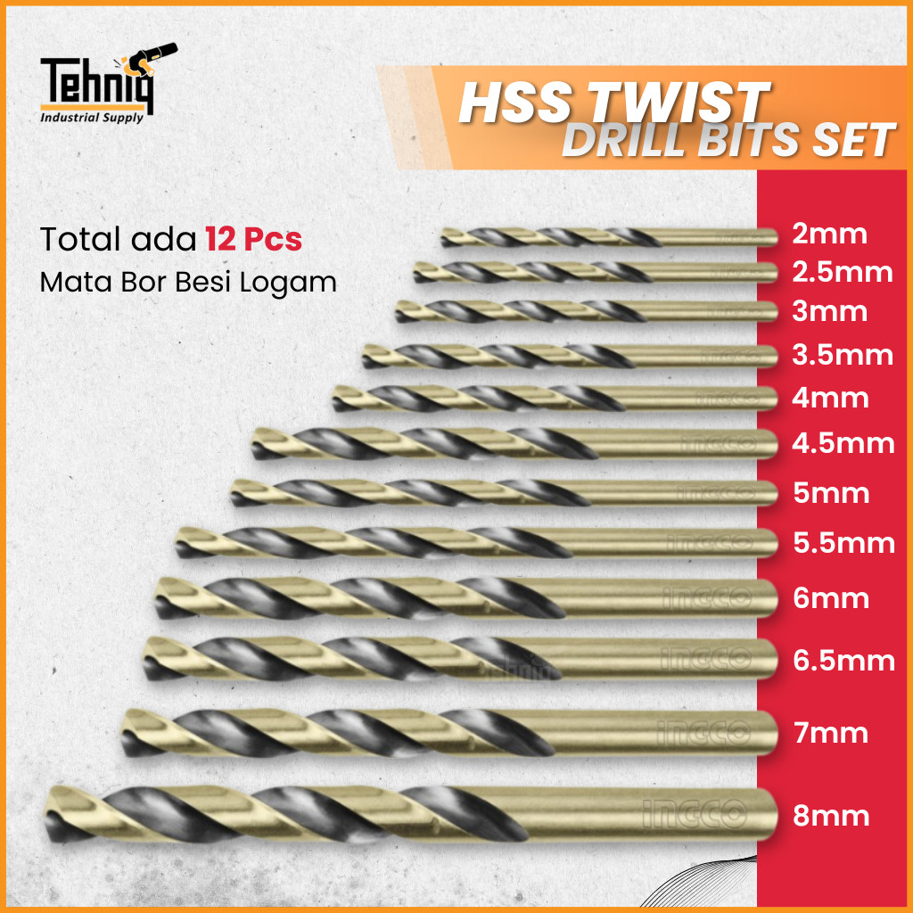 SALEIngco AKDB1125 Mata Bor Besi Logam 12Pcs / Ingco 12Pcs HSS Twist Drill Bits 2-8 mm AKDB1125TERMU