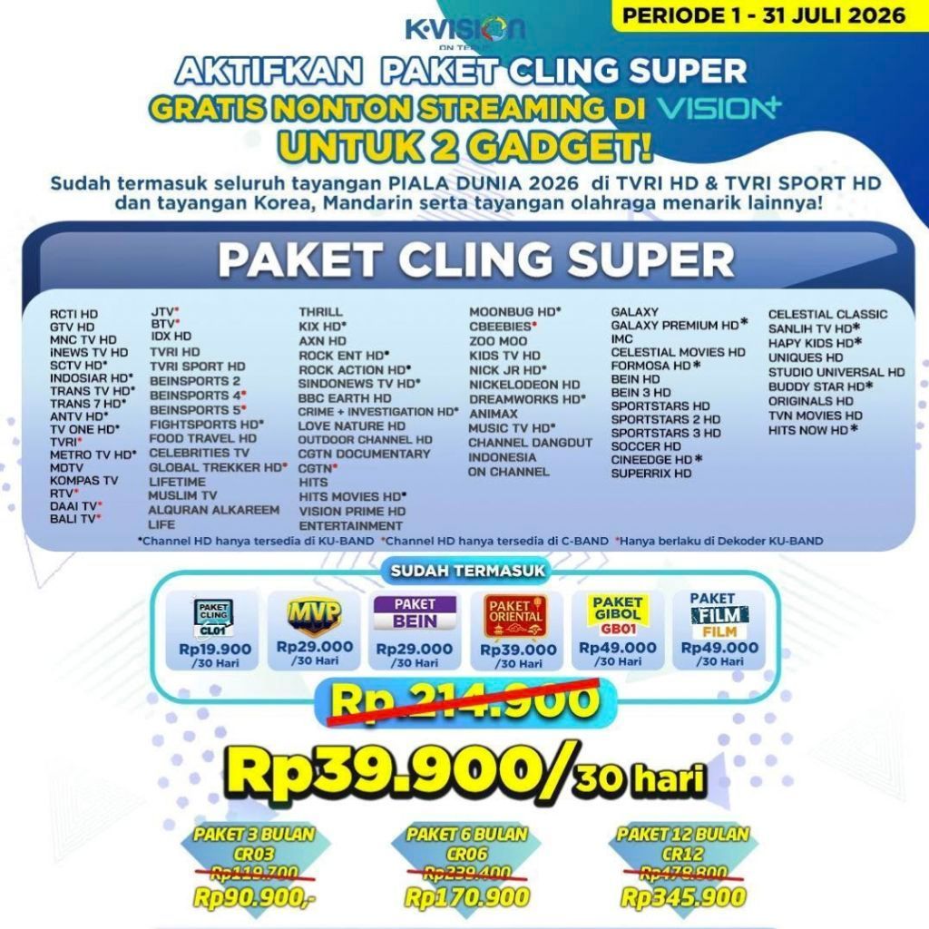 Paket Cling Super Kvision lengkap K-Vision