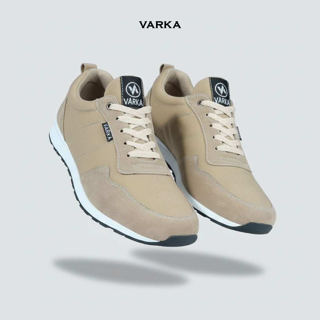 Sepatu Sneakers Pria V 4043 Varka Kets Olahraga Joging Jalan Santai Kuliah Sekolah Krem Hitam