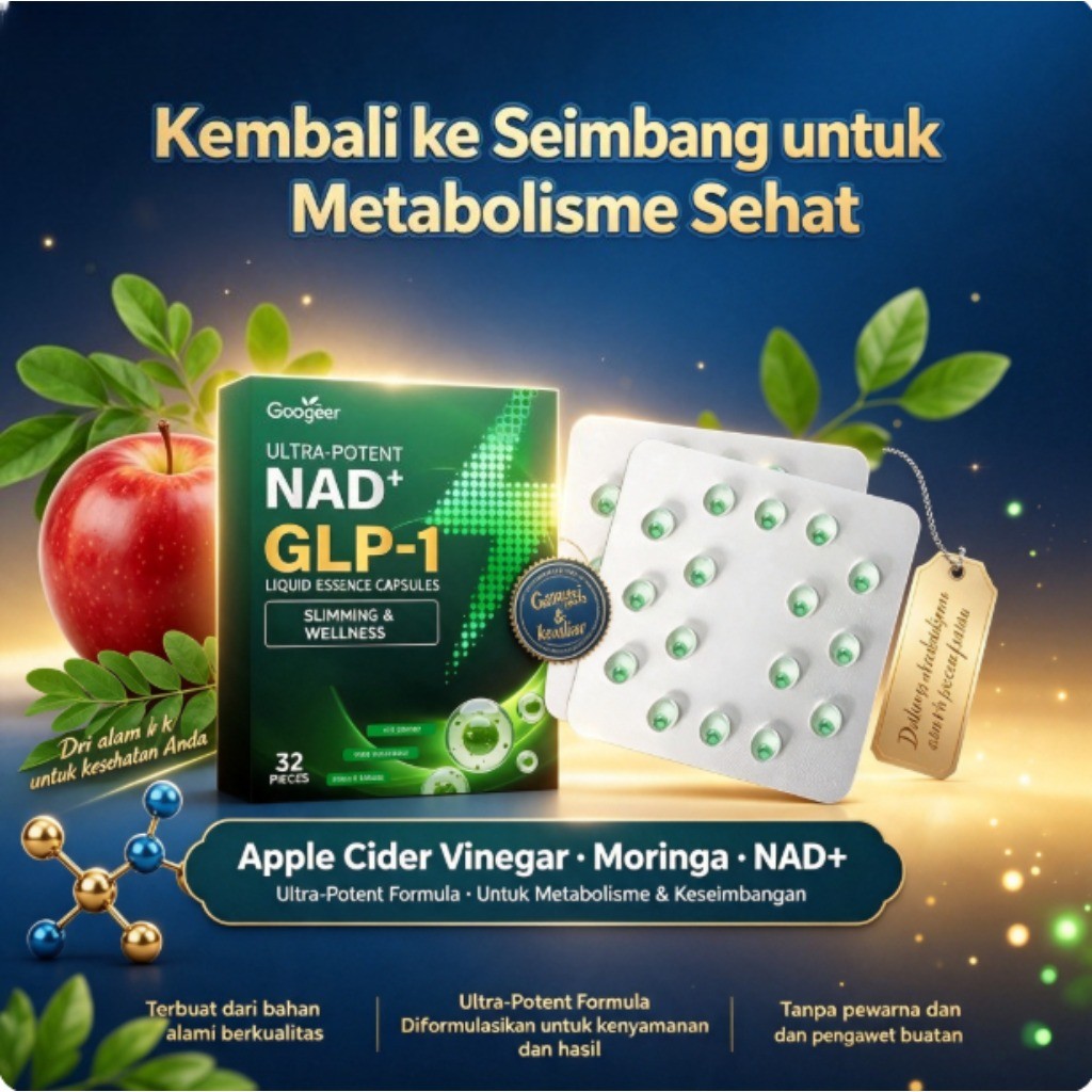 Goog NAD + GLP-1 Liquid Serum 32 Kapsul, Cuka Sari Apel, Kelor dan NAD + Mendukung Metabolisme dan K