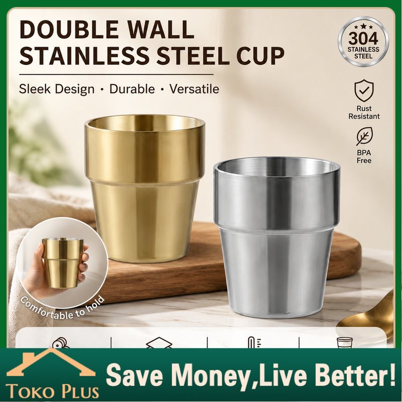 Gelas Korea Stainless Steel Gold 304 Anti Karat Premium Cangkir Stainless / Gelas Korea Estetik Cafe