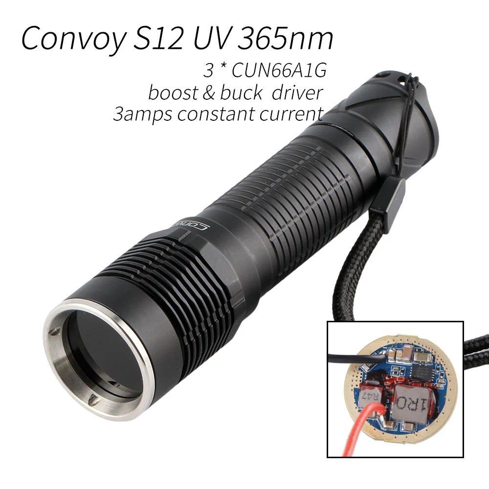 Convoy S12 UV 365nm LED,UVA 21700 Ultraviolet flashlight,tor,buck boost driver,constant current