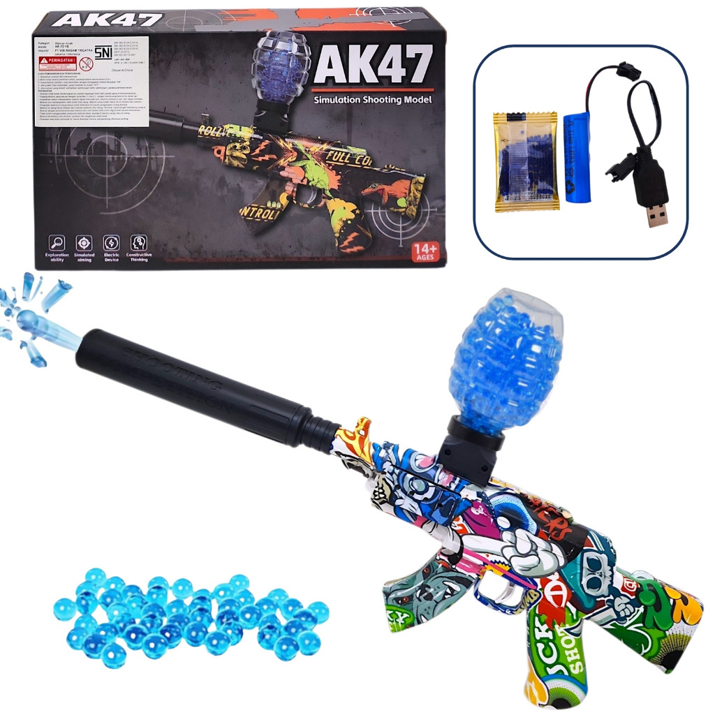 Automatic Ball Gun Electric AK477 mainan pistol peluru jelly ak477 otomatis size  mainan tembakan wa