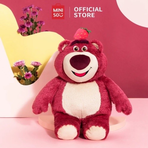 ONLINE MINISO Boneka Lotso Plush Toy Strawberry Lotso Sitting Plush Toy Boneka Lotso Miniso