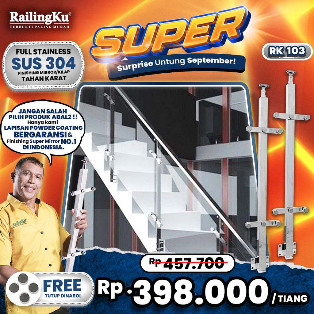 Railing Tangga Stainless Hollow Tiang Railingku [SUPER] RK 103