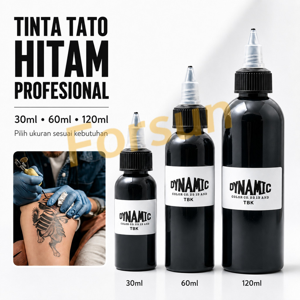 Tinta Tato Hitam Dynamic 30ml/60ml/120ml Original Tinta Pigmen Tato Profesional Alat Perlengkapan Ta
