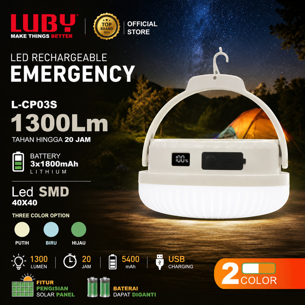 Lampu Emergency UFO 1300 Lumen 400W Solar Panel Portable Multifungsi LED SMD 40+40 pcs 3X1800 mAh Li