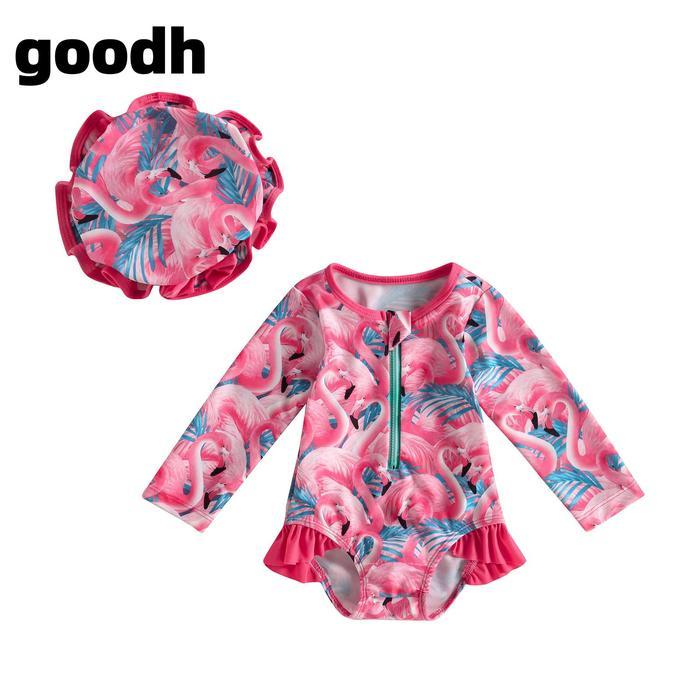 Murah Meriah Baju Renang Stroberi Lengan Panjang untuk Bayi Perempuan dengan Topi Matahari - Merah b
