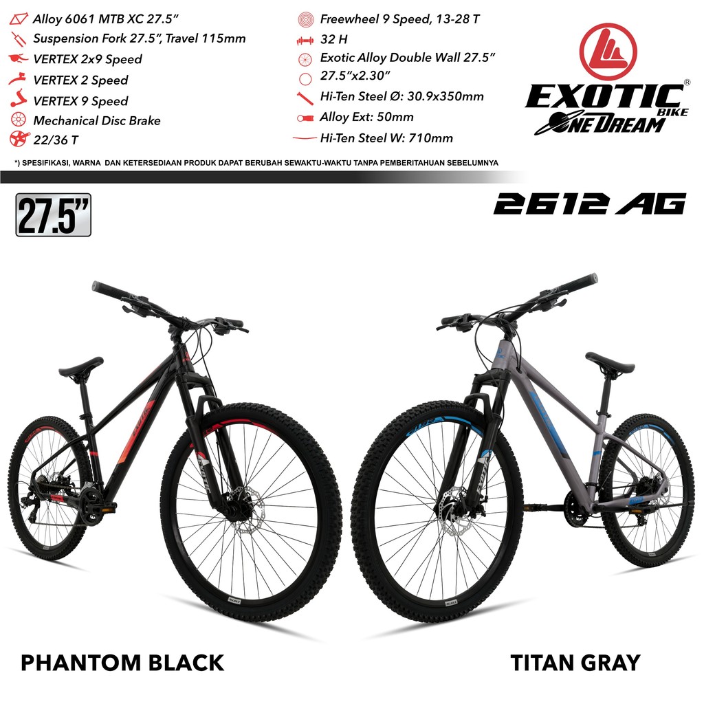 Sepeda Gunung MTB 27.5 inch Exotic 2612 AG AH AF & Genio M543 M545 M701 M702 M703 Element Cyber X