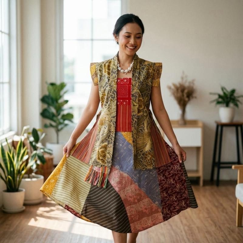LIMITTES WASTRA Outer Kutubaru Patchwork Batik Tenun Lurik Wanita