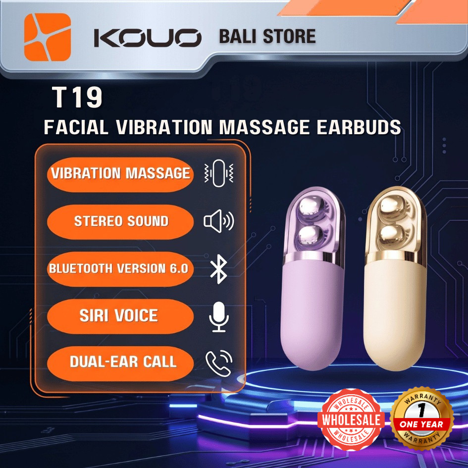 KOUO BALI T19 TWS Facial Vibration Massage Headset Bluetooth 6.0 Earphone Wireless Earbuds Mini Slee