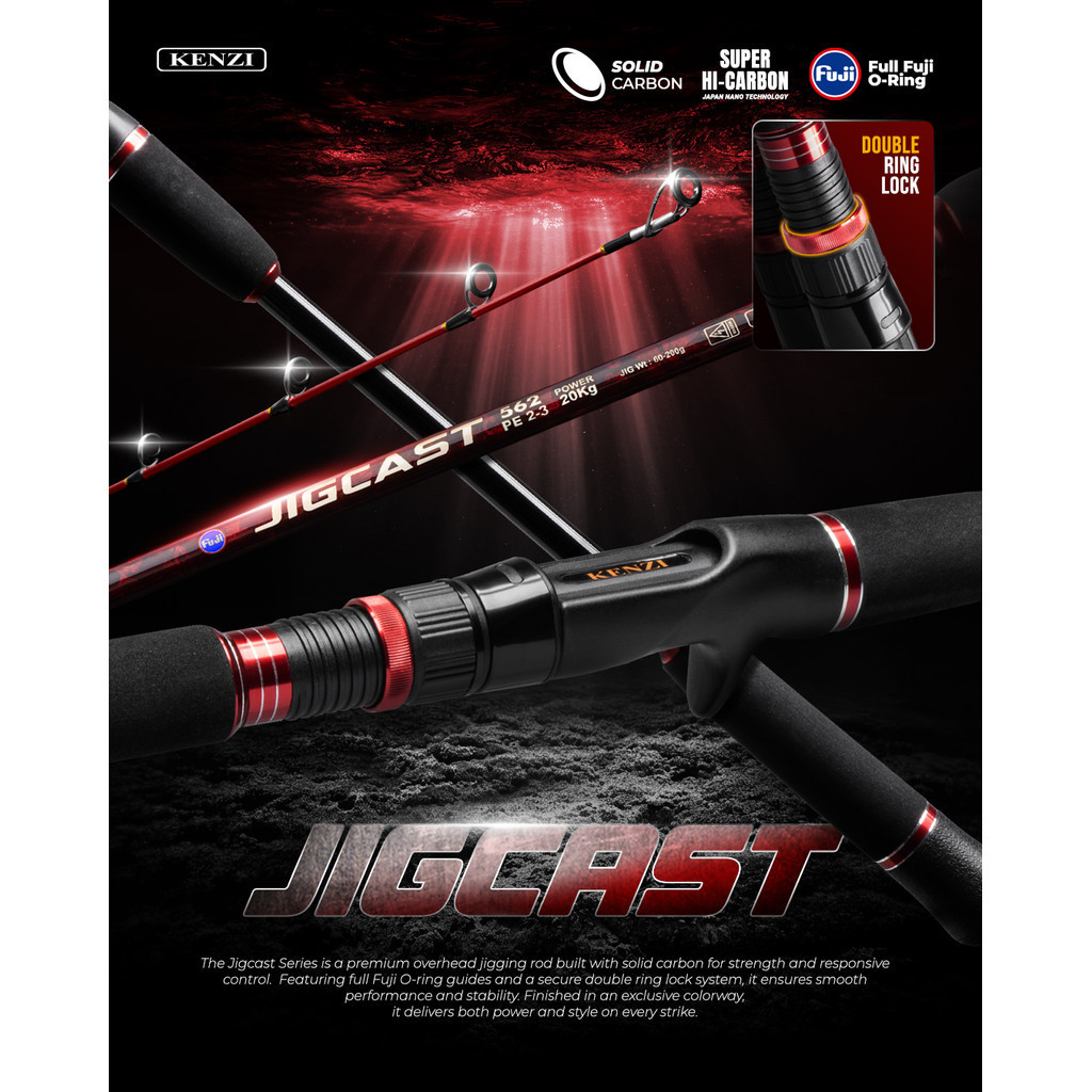 KENZI JIGCAST 562 Joran Jigging Baitcasting Fuji Guides Power Up To 35Kg Double Ring Lock Reel Seat 