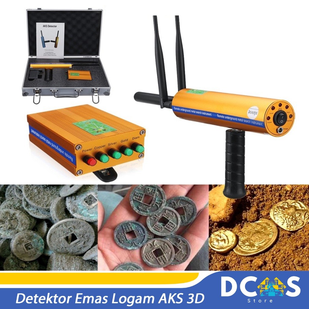 Metal Detector jarak jauh AKS 3D Wide Range Gold Emas Diamond Silver