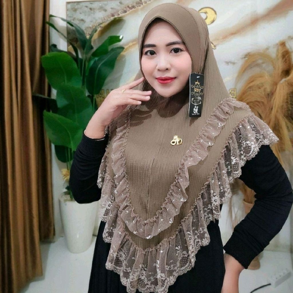 FERTUSHOP  jilbab instan Alena ped plisket renda mewah