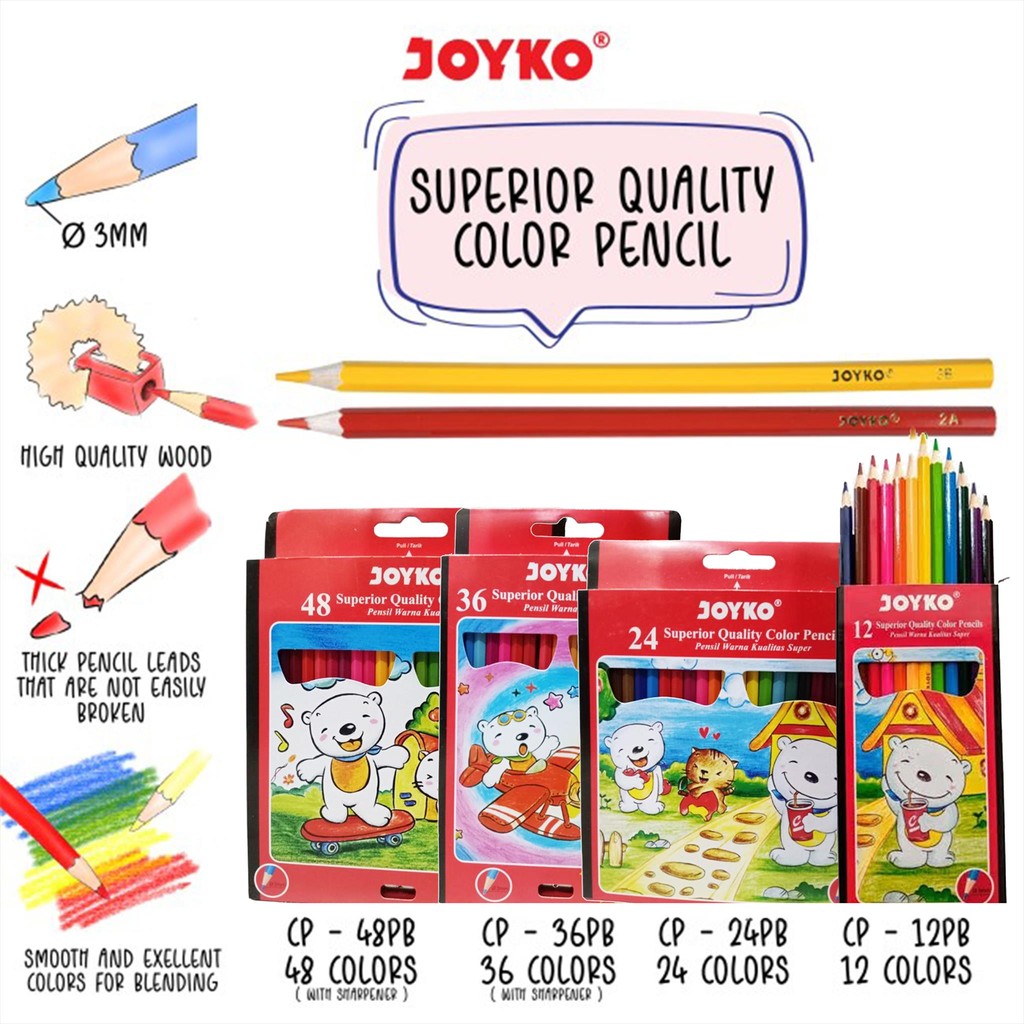 

NN JOYKO Pensil Warna Superior Quality 12 24 36 48 Warna / Colors Color Pencils Panjang