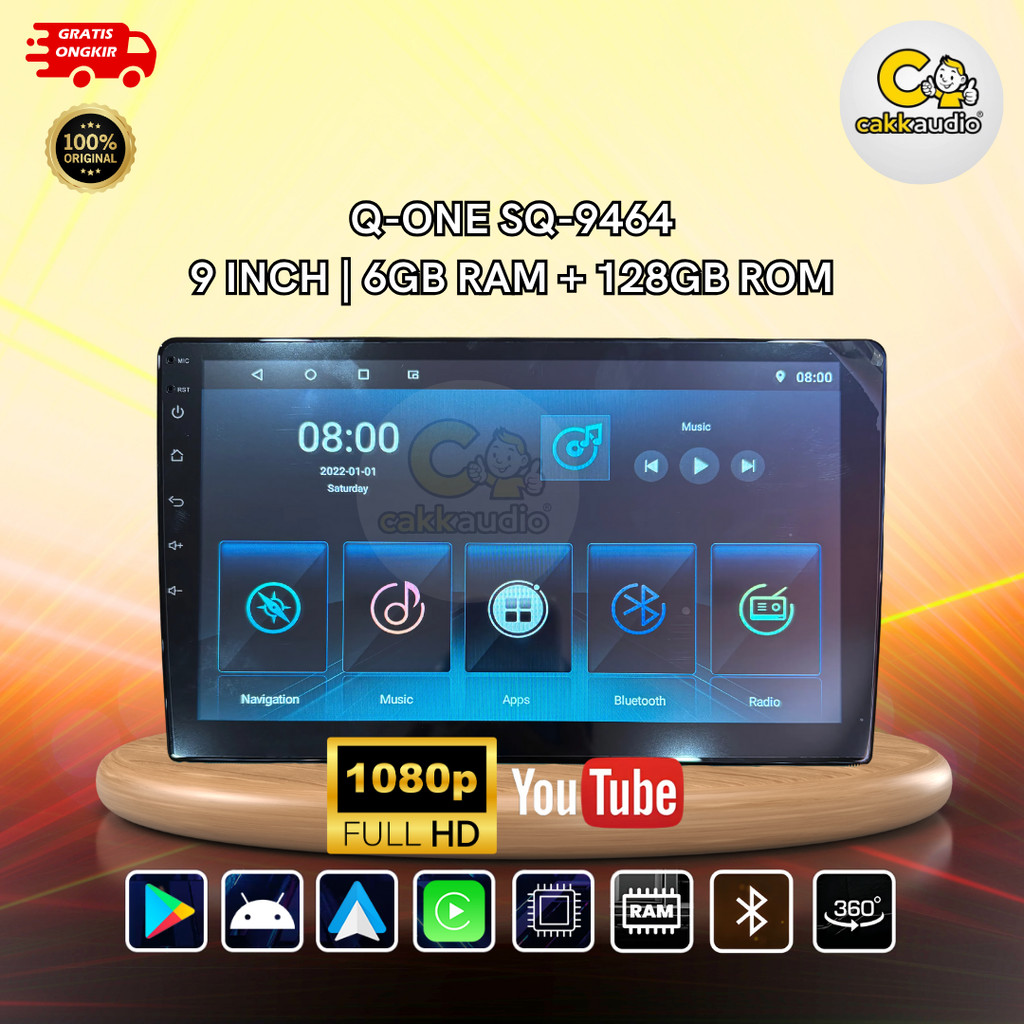 Head Unit Android Mobil Q-ONE SQ-9464 | 6GB Ram + 128GB Rom | 9 Inch