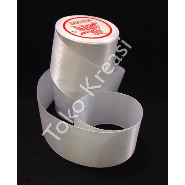 (Meteran) Pita satin 2inci / 5cm warna putih