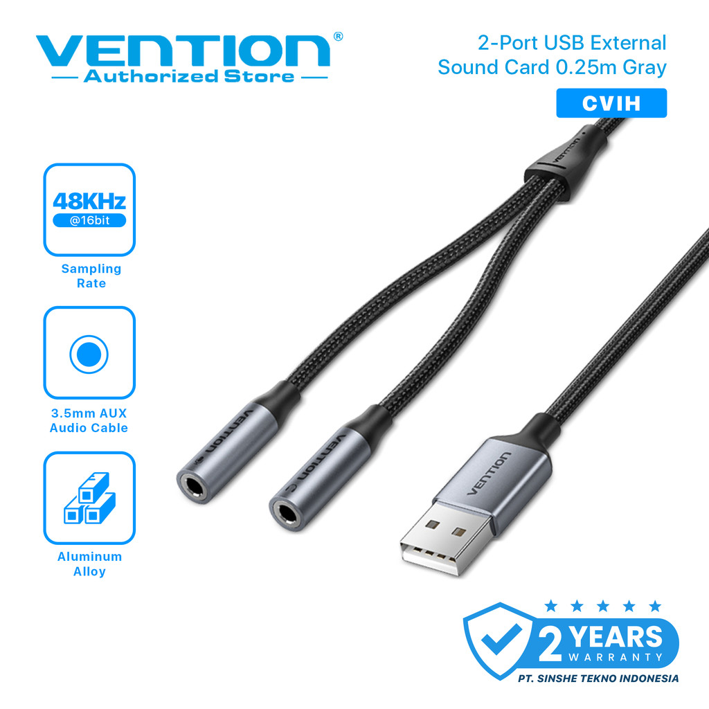 VENTION USB External Sound Card 2 Port Audio Mic Splitter Aux 3.5mm Stereo Laptop & PC