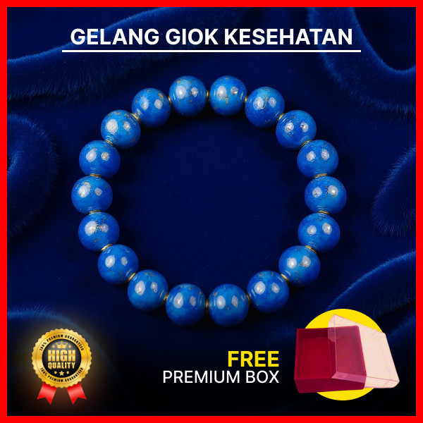 Gelang Giok Asli 100% / Batu Alam / Tali Karet Elastis / Gelang Giok Biru Tua Handmade