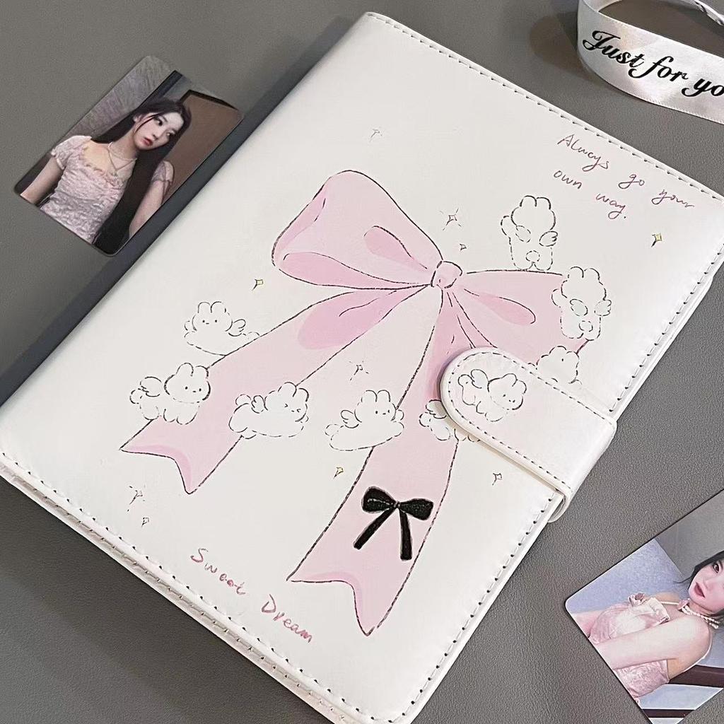 Cute Pink Bow Binder A5 Loose Leaf Photocards Holder Magnetic Kpop Photo Card Collect Book Album Kor