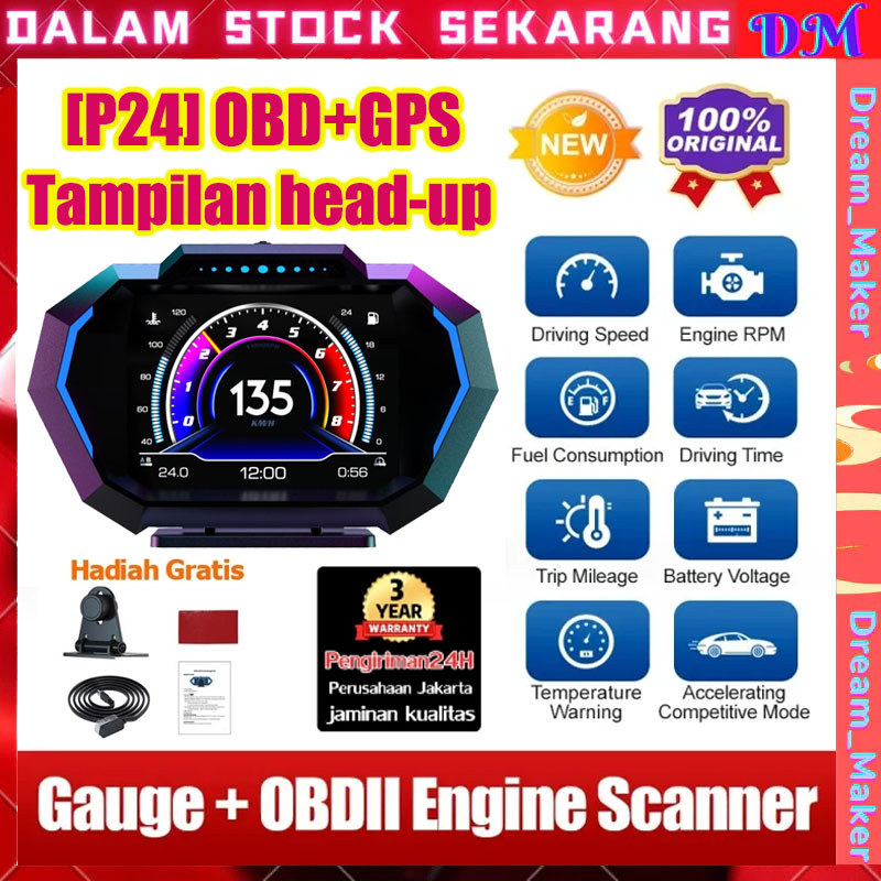 Car Head Up Display P24 HUD OBD2 GPS Speedometer Turbo Coolant