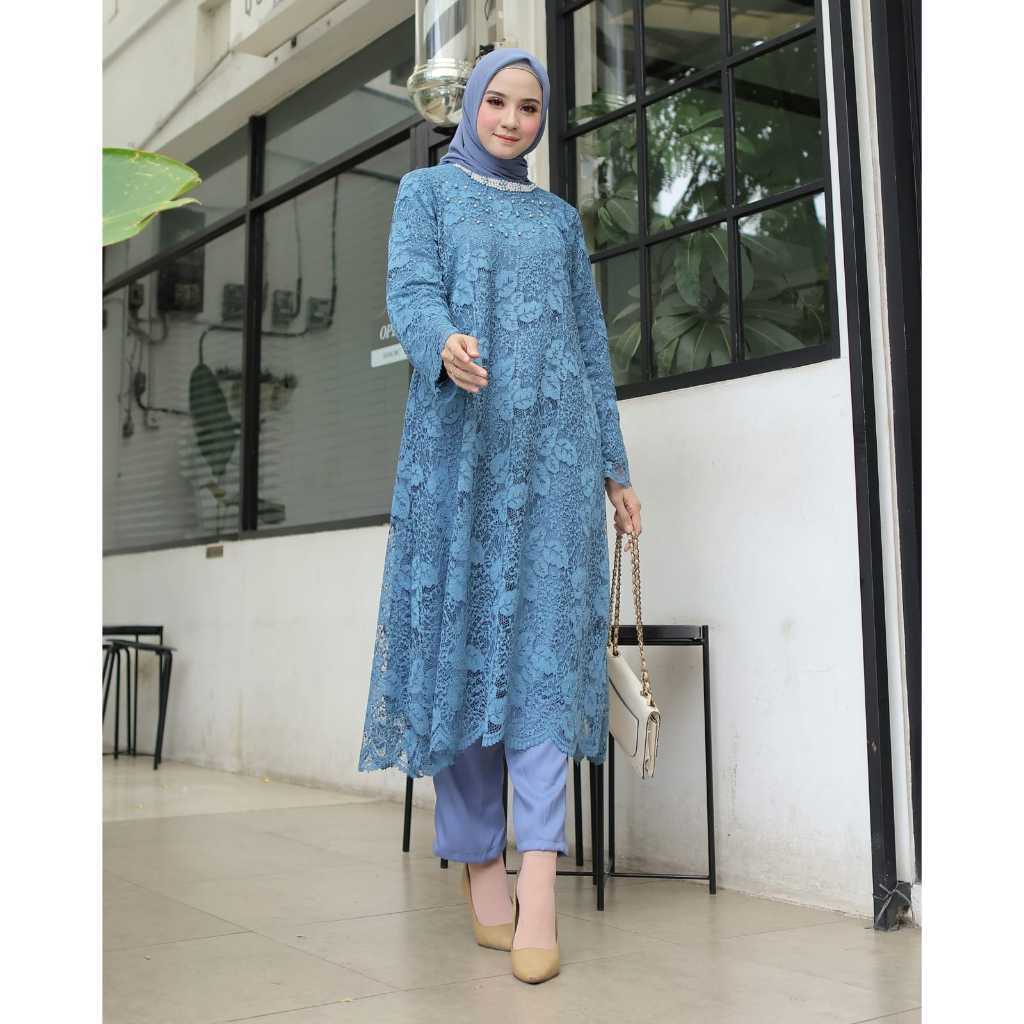 STORELABASS SET ASTERIA (3warna) Atasan Tunik dan Celana L XL XXL 3XL Setelan Wanita Pesta Brokat Ko