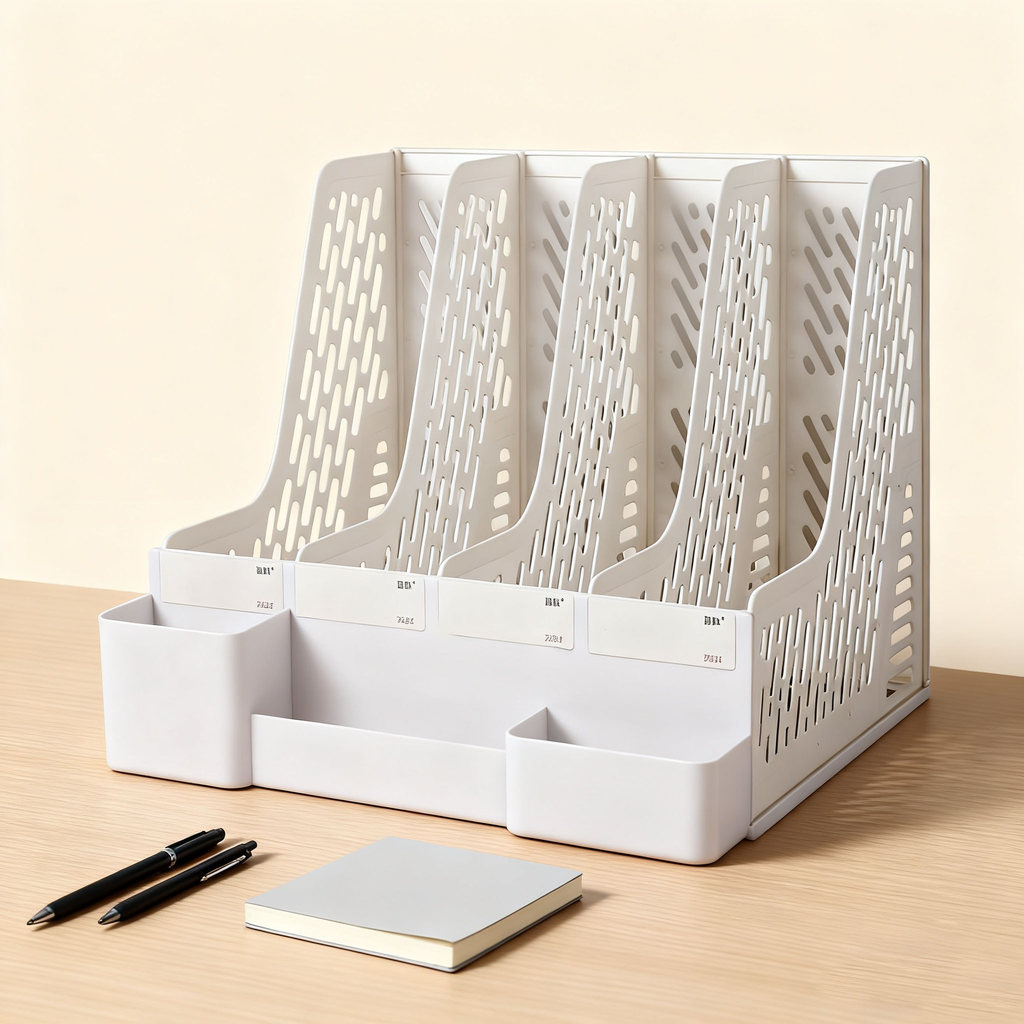 Organizer Meja Plastik 4 Tingkat, Rak File Vertikal untuk Menata Dokumen, Alat Kantor yang Efisien, 