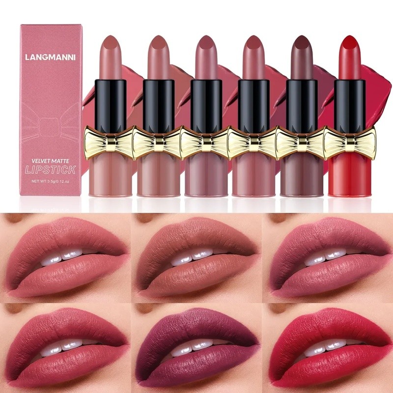 Lipstik Pita Matte Velvet Nude Lipstik Pewarna Bibir Berwarna Cerah Balm Tidak Menempel di Cangkir H