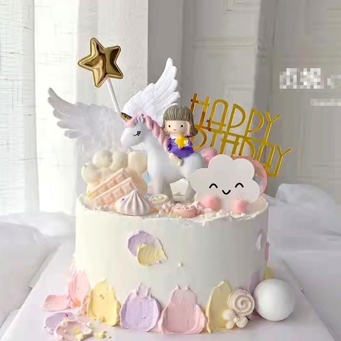 Cake Topper Unicorn With Girl/ Hiasan Kue Baby Girl Unicorn
