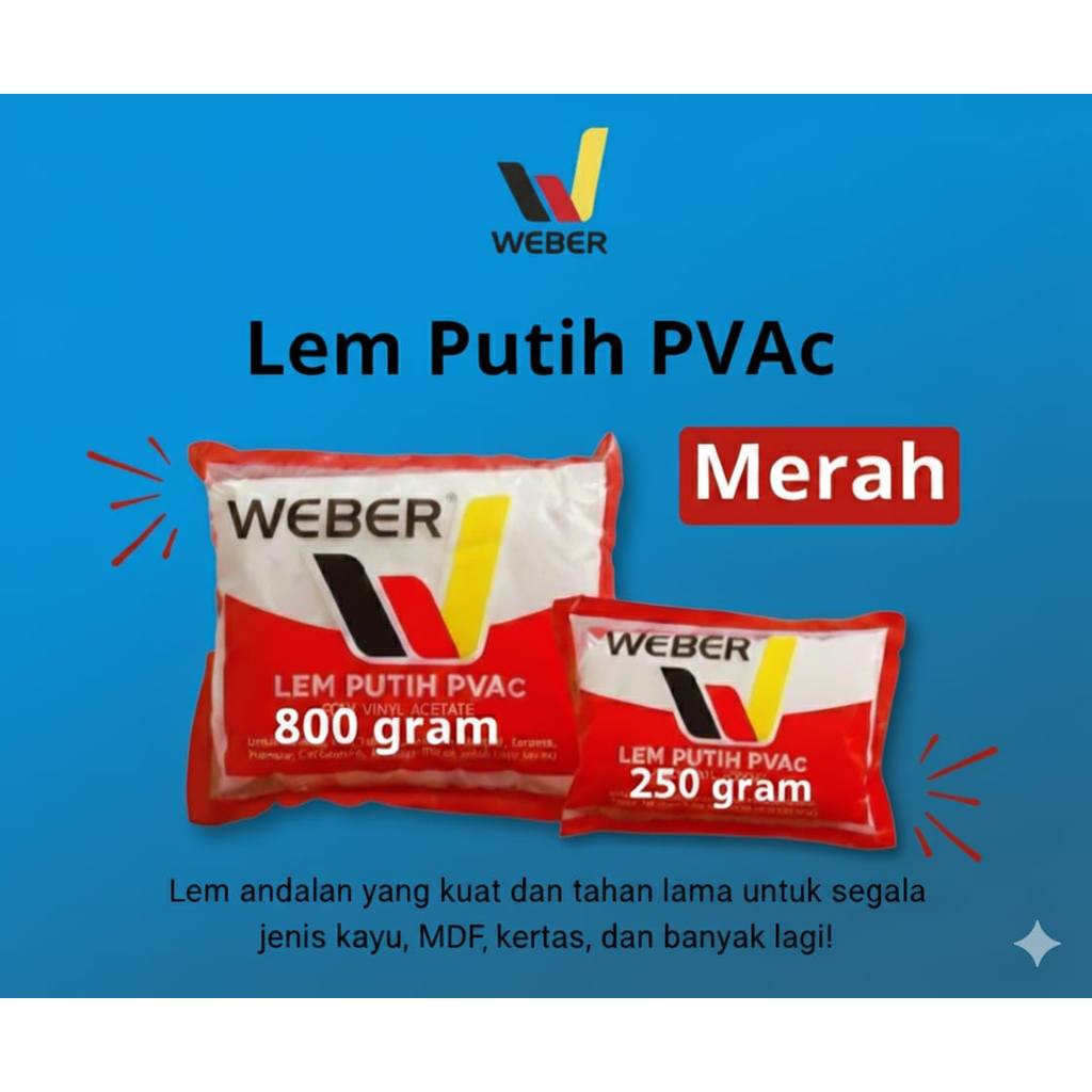 LEM WEBER PUTIH PVAC MINI , LEM PUTIH WEBER MERAH 250 Gram Lem Kertas , Lem Kayu , LEM SERBAGUNA