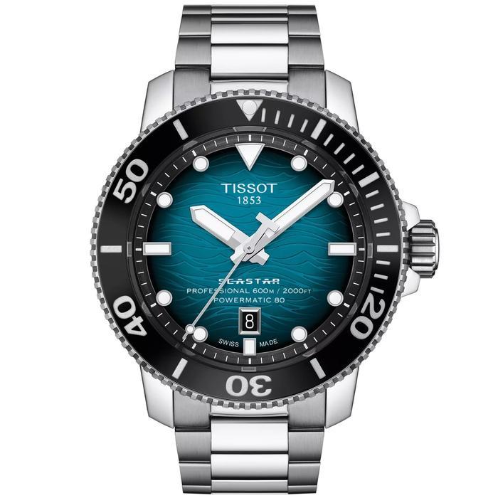 Tissot Seastar 2000 46mm Powermatic 80 Green Dial Stainless Bracelet Jam Tangan Pria Automatic Origi