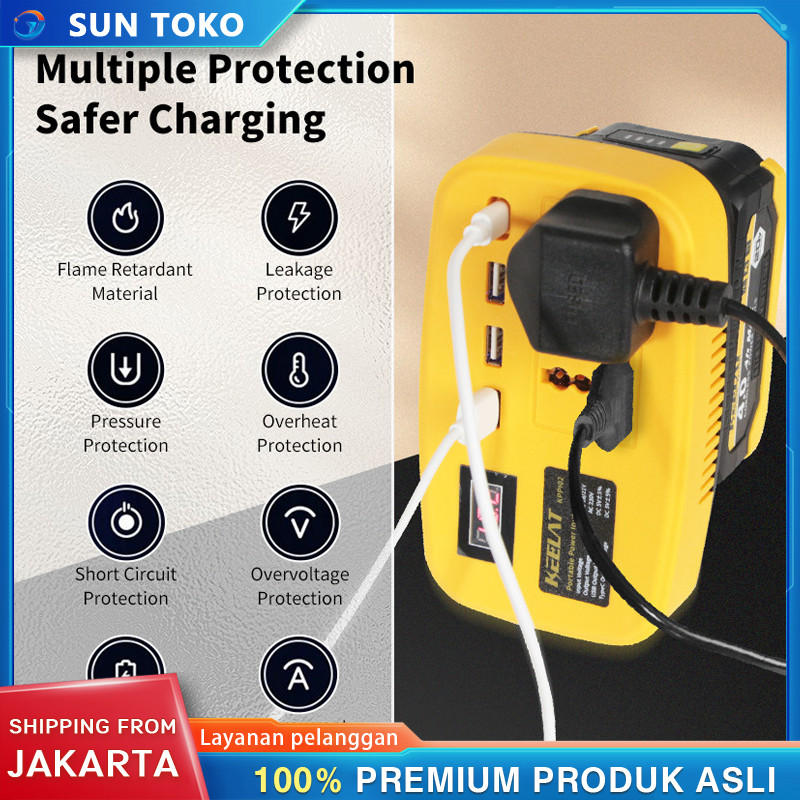 [KEELAT KPPI02] Super Power DIY Inverter Charger Portabel 6in1 21V to 220V 150W-3 USB Baterai Makita