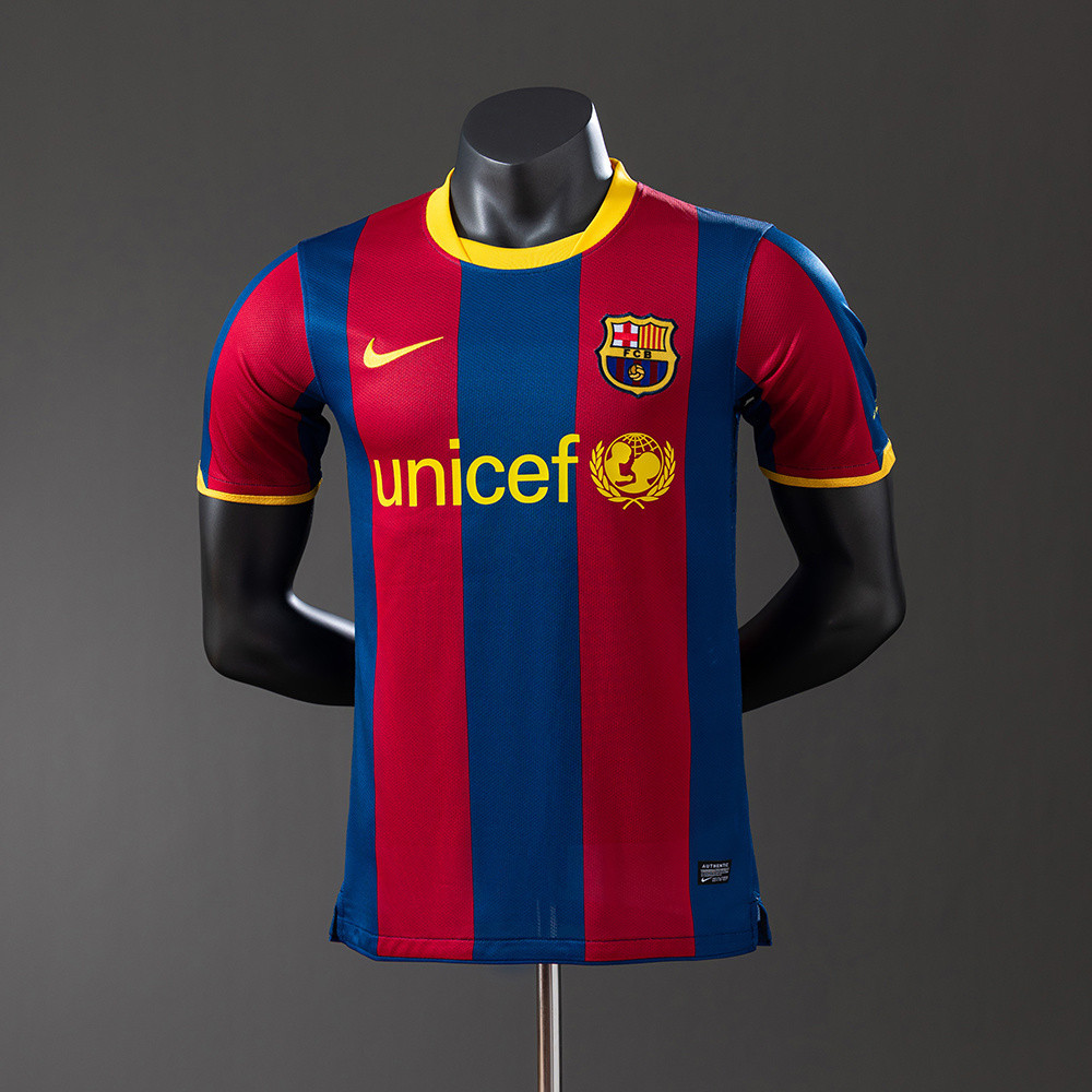 Jersey Barcelona 10/11 Home Long Sleeve Player Version Retro T shirt pria