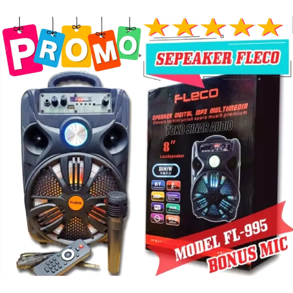 {CID} Speaker Bluetooth Karaoke Fleco FL-955D / F-955C 8,5 Inch Gratis Microphone Super Bass /Salon 