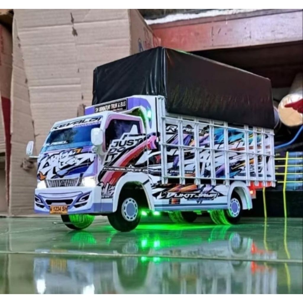 SJT - MINIATUR TRUK OLENG KAYU FULL LAMPU KELAP KELIP RODA DEPAN BISA BELOK KANAN KIRI miniatur truk