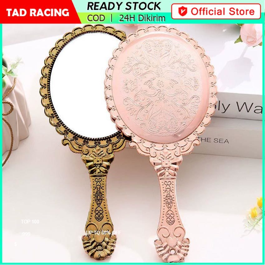 Cermin Kaca Genggam Korea Vintage Mirror/ Beauty Mirror / Kaca Gagang Bulat Oval Wanita Wajah / Cerm