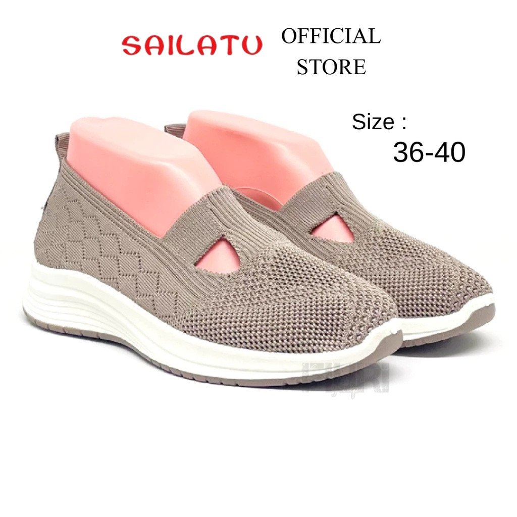 Sailatu - Selop 36-40 - Sepatu Knit Rajut Casual Sekolah Kuliah Kerja Wanita - Mocca Putih